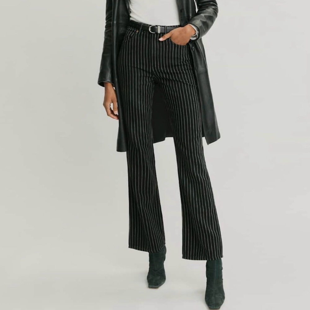 Reformation Georgia Pinstripe High Rise Flare Jeans